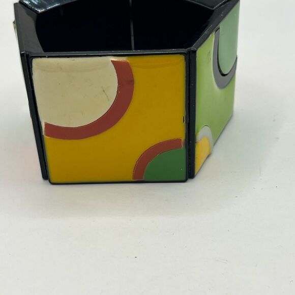 Colorful Geometric Lucite Bracelet and Orange Bead pierced earrings. - Picture 4 of 11